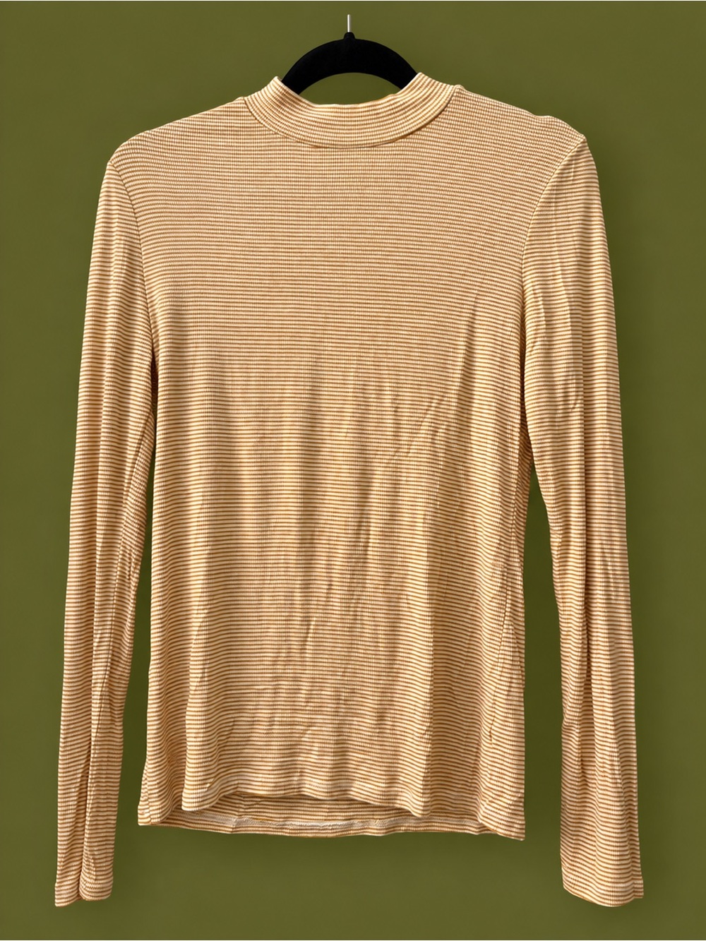 Anthropologie Pure + Good Mustard Stripe Mock Neck Long Sleeve Top